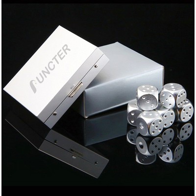 Silver 5 Pcs Metal Dice Game Set w/ Metal Container