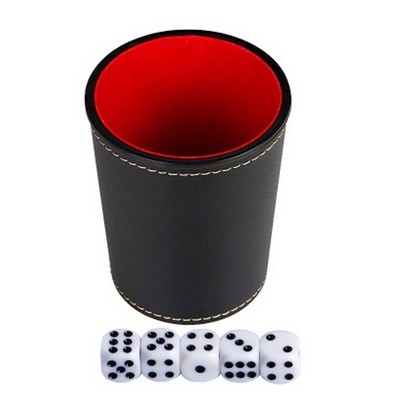 PU Leather Dice Cup with 5 Dices