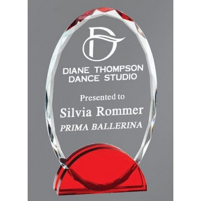 Cascata Oval Crystal Award with Red Base, 7 1/4"H