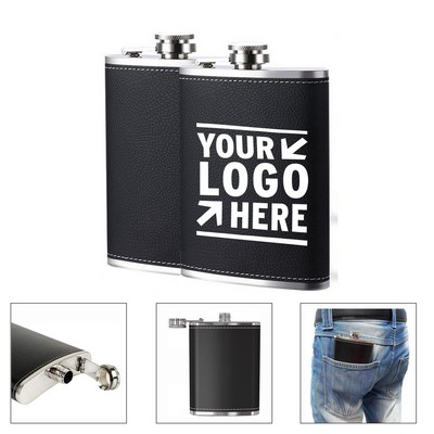 8 Oz. Leather Wrapped Stainless Steel Hip Flask