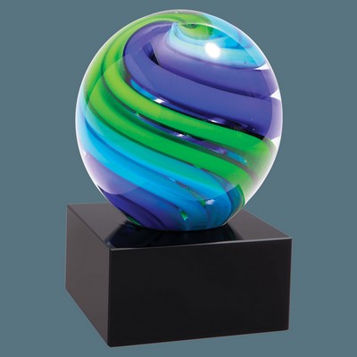 Blue, Green and Purple Sphere on Black Base