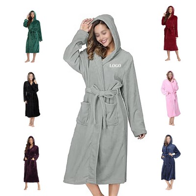 Plush Fleece Hooded Bathrobe