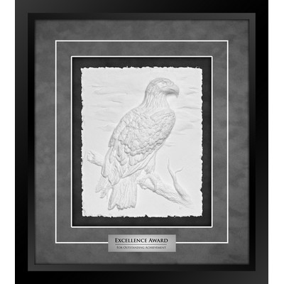 Eagle (Black/Grey) - Cast Paper Sculptured Art - Shadowbox Award 15.25"x17"