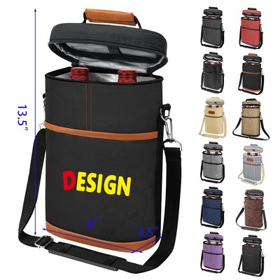 2 Bottle Wine Carrier Tote Bag Portbable Insulated Leakproof Wine Cooler Bag Wine Travel Bag