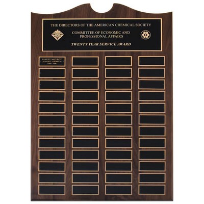 14" W x 20"H Solid Walnut Perpetual Plaque 48 Black Brass Plates