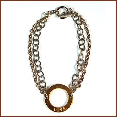 Gold Lifesaver On Double Chain Bracelet W/Toggle Clasp