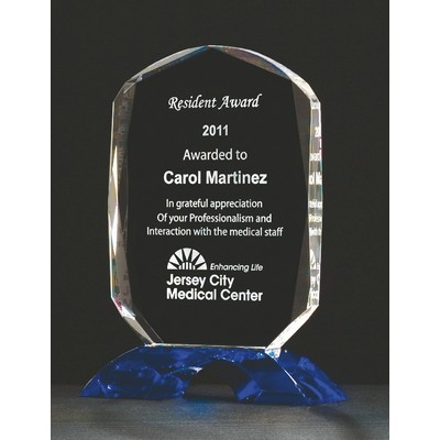 Diamond Series Crystal Trophy w/ Cobalt Blue Crystal Base (6 7/8"x 9 1/4")