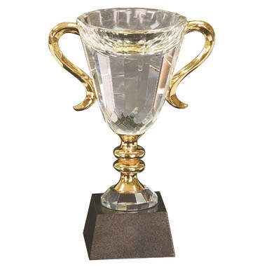 8.5" Crystal Cup with Gold Handles & Stem in Black Marble Base (Engraved)