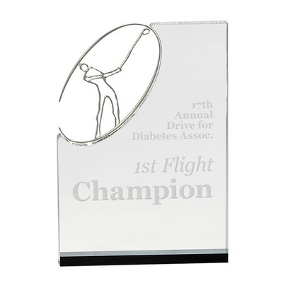 Rectangular Crystal Golf Award w/Silver Figure (10")