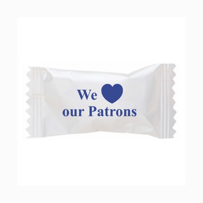 Pastel Buttermints In A "We Love Our Patrons" Wrapper