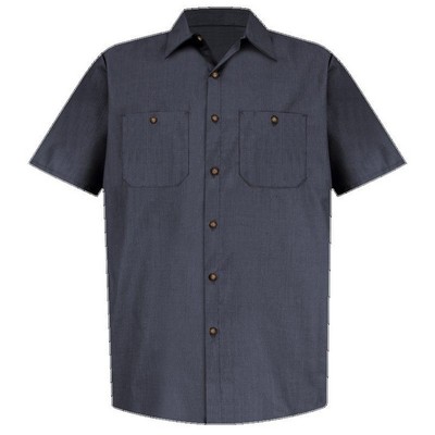 Red Kap™ Men's Short Sleeve Geometric Micro-Check Work Shirt - Charcoal Gray/Blue