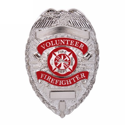 Deluxe Silver Volunteer Firefighter Badge