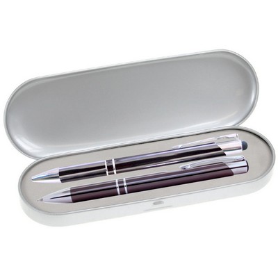 JJ Series Stylus Pen and Pencil Gift Set in Silver Tin Gift Box with Hinge Cover - Gunmetal pen