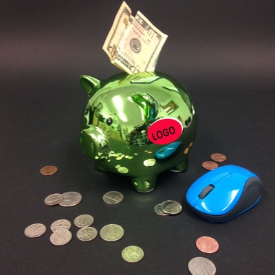 6" Green Metallic Plating Ceramic Piggy Bank