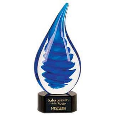 Blue Twist Rain Drop Art Glass Award (10 1/4")