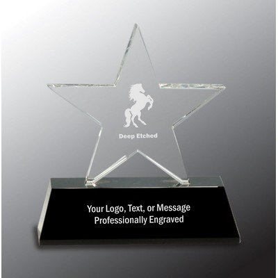 6 3/4" Clear Crystal Star Award on Black Pedestal Base