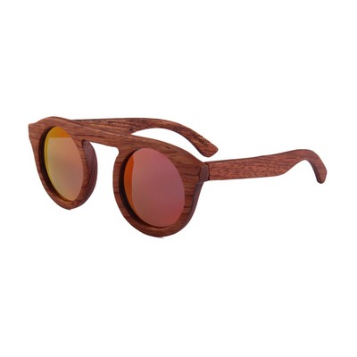 Duwood Sunglasses - Red Mirror Polarized Lenses - Rose Wood Frames