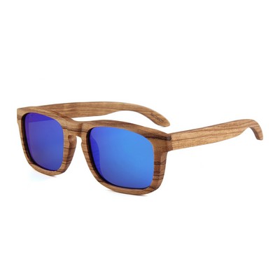 Zebra Wood Sunglasses - Blue Mirror Polarized Lenses - Zebra Wood Frames