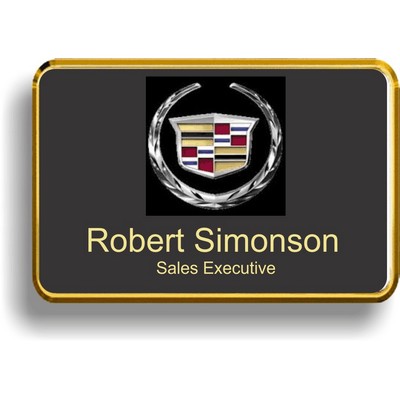 Bright Gold Plastic Framed Badge w/Black Metal Metal Insert (2"x 3")