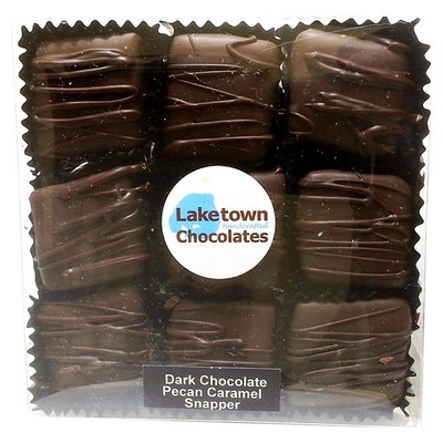 9 Piece Dark Chocolate Snapper Pecan Caramel Clusters Box