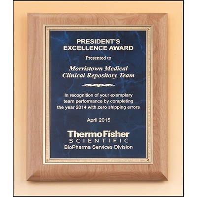 Airflyte® Natural Alder Wood Plaque w/Gold Florentine Border & Sapphire Marble Center (9"x 12")