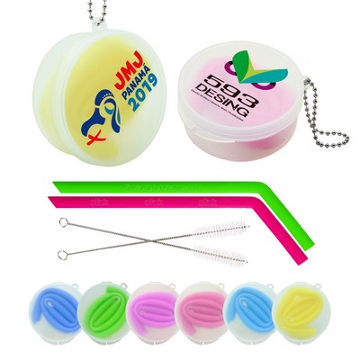 Bent Silicone Straws with Round box