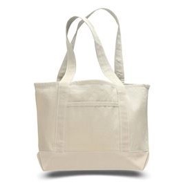 Natural Heavy Canvas Small Deluxe Shopping Tote Bag w/Self Fabric Handles & Interior Zippered Pocket