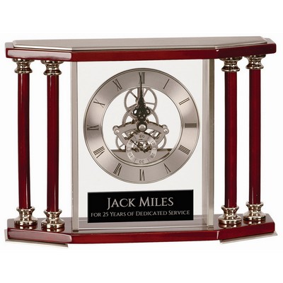 7 1/4" Executive 4-Pillar Silver & Rosewood Piano Finish Clock