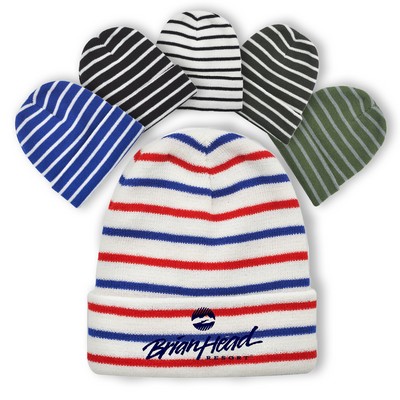 Striped Beanie w/ Custom Embroidery Two-Tone (8.5"x10.75")