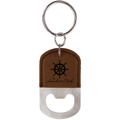 Dark Brown Leatherette Oval Bottle Opener Keychain – Laserable