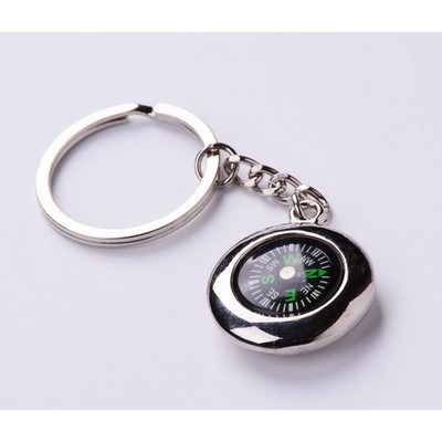 Round Metal Compass Keychain