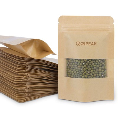 5.5 x 8.7 Inch Kraft Bags with Window Stand Up Ziplock Seal Paper Bag Resealable Food Storage Pouch