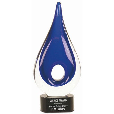 11 1/4" Blue Round Window Raindrop Art Glass Award