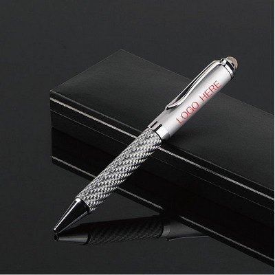 Carbon Fiber Barrel Metal Twist Action Ballpoint Pen W/ Stylus