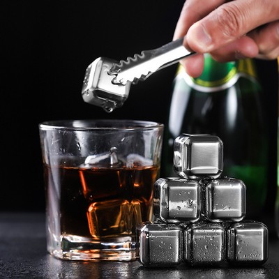 6 Piece Reusable Stainless Steel Ice Cubes with Clip