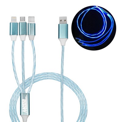 Calumet 4ft, 3in1 LED Flowing Charging Cables with Type C, Android and IOS