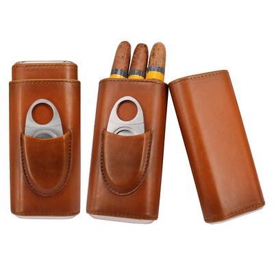 Premium Leather Cigar Case w/Cutter