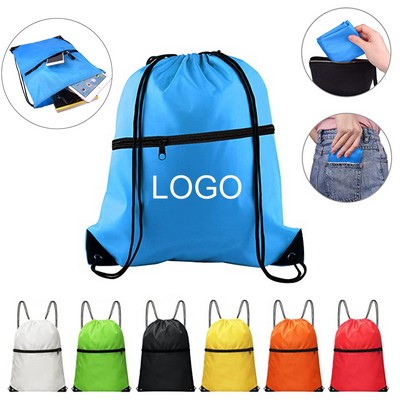 Drawstring Sports Backpack With Pocket