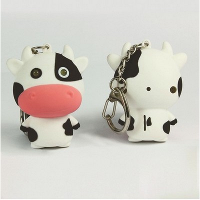 Led Cute Cow Key Ring Flashlight Keychain With Sound