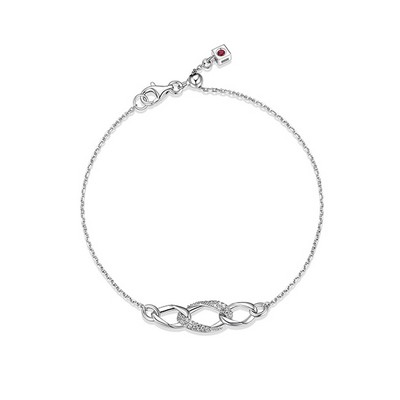 ELLE "Ovation" Oval Link with Pave Cubic Zirconia Adjustable Bracelet - Silver