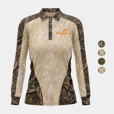 Mossy Oak® Women's 4.4 Oz. Polyester Interlock Long Sleeve Polo Shirt