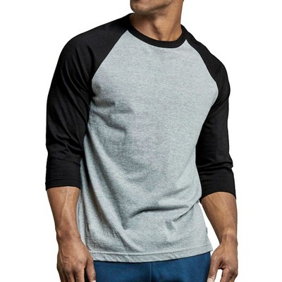 Men's 3/4 Sleeve Baseball T-Shirt - 2XL, Black/Light Gray (Case of 20)