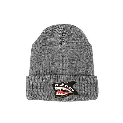 Cuffed Knit Beanie With Faux Leather Patch