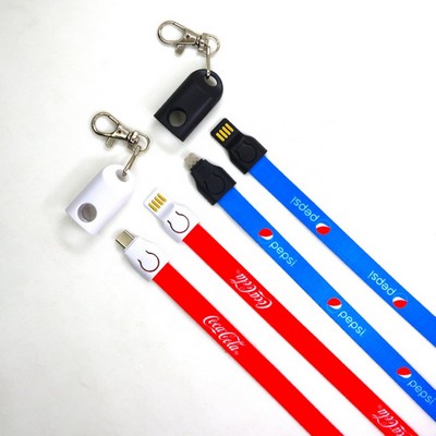 Braided Lanyard Charging Cable with Key Chain - Full Color