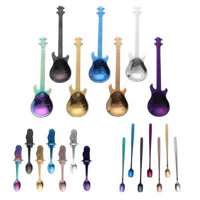 Stainless Steel Guitar Shaped Colorful Coffee Spoons