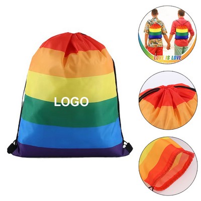 13"x16 1/2" Sports Custom 210D Polyester LGBTQ+ Rainbow Drawstring Backpack