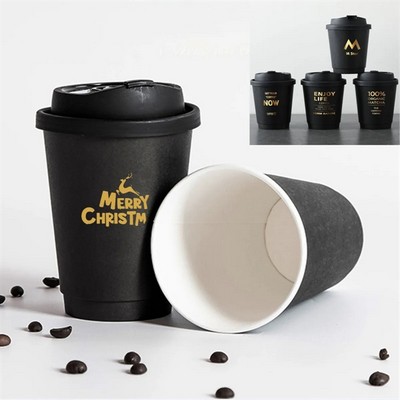 Double Wall Black Coffee Paper Cup Disposable W/Lid