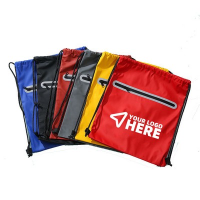 420D Polyester Drawstring BackPack With Front Zipper