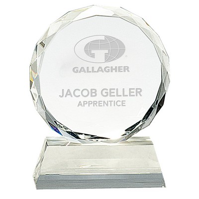 Round Facet Crystal on Clear Pedestal Base Award