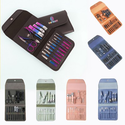 16 Pieces Portable Leather Manicure Kit